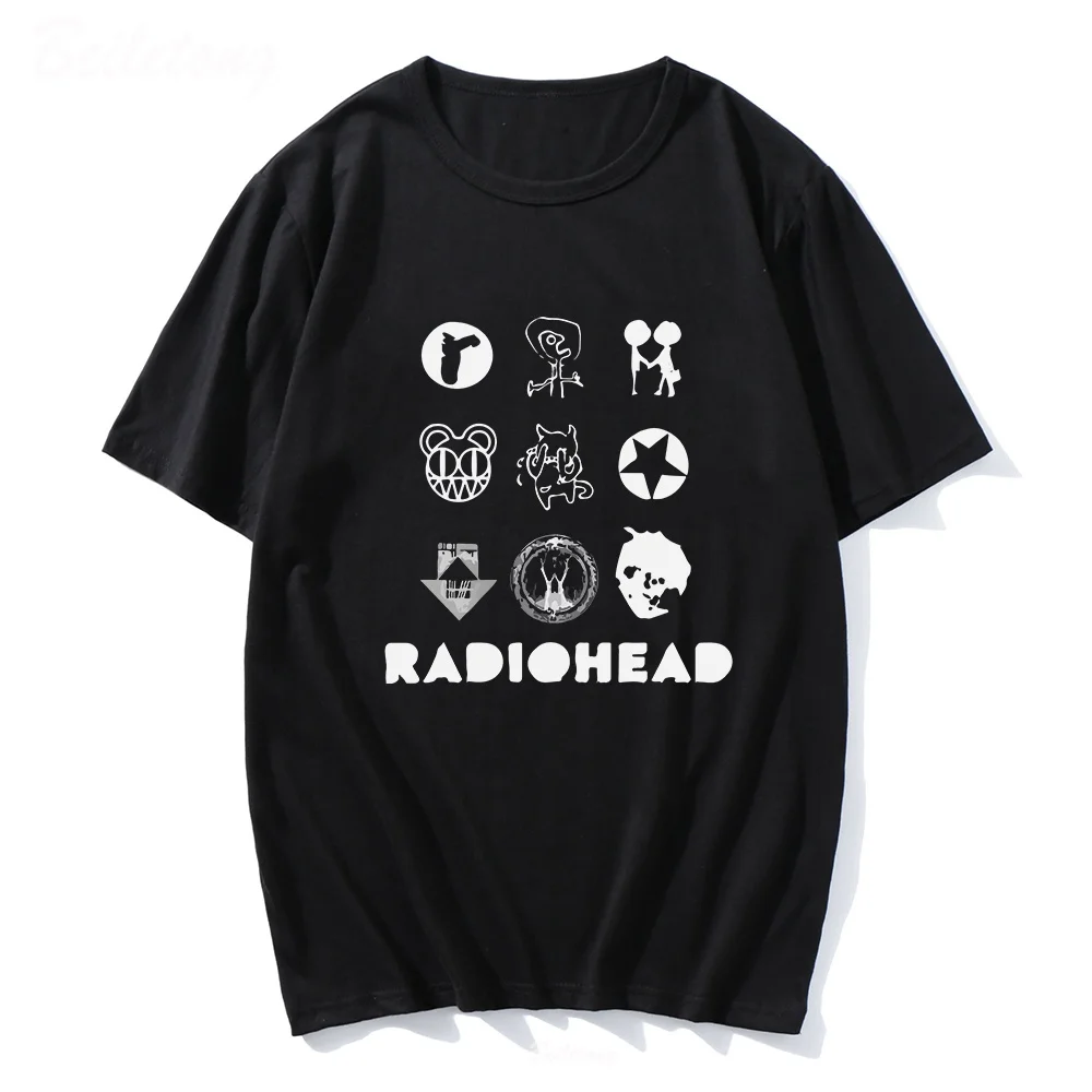 Radiohead تي شيرت كلاسيكي 2025 الصيف الرجال النساء القطن مستقل مروحة الفرقة روك طباعة فضفاض المحطة اليابانية الموسيقى تي شيرت #1