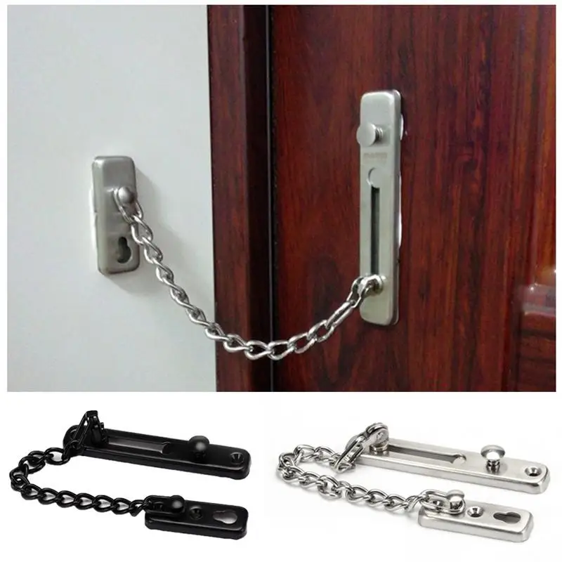 Door Chain Lock  Spring Anti Theft Press Stainless Steel Security Chain Heavy Duty Slide Catch Latch Screw Guard Accessories