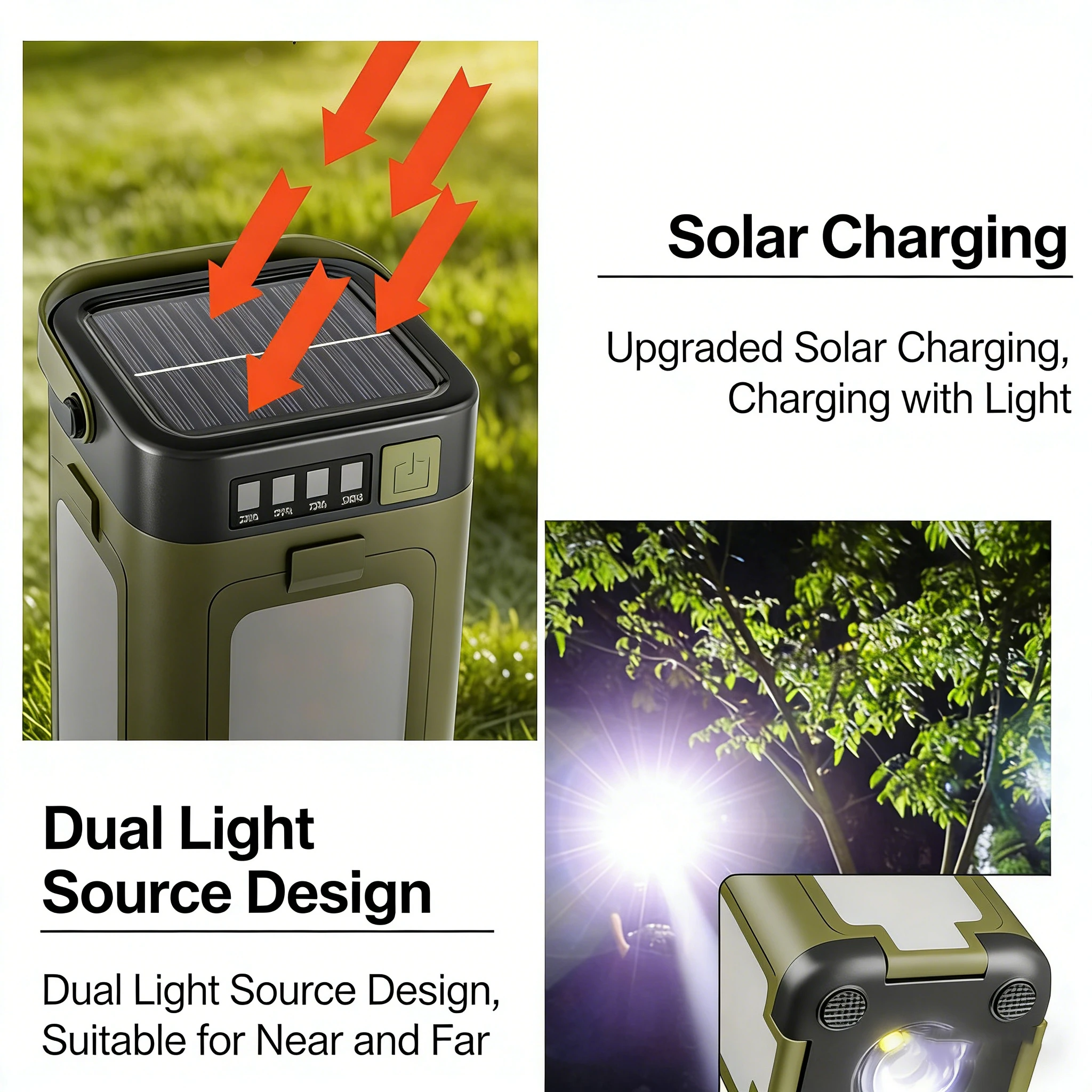 2000mAh Solarbetriebene Faltbare Campinglaterne 4-in-1 Wiederaufladbare LED-Campinglampe Mit Taschenlampe Powerbank IPX4 Wasserdicht