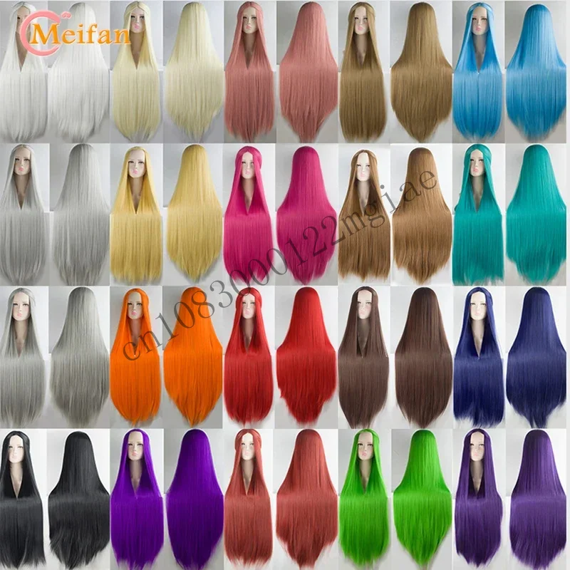 Meifan synthetic Lolita wig blonde blue red pink Green purple hair cosplay party 100cm long straight wigs for cmm221