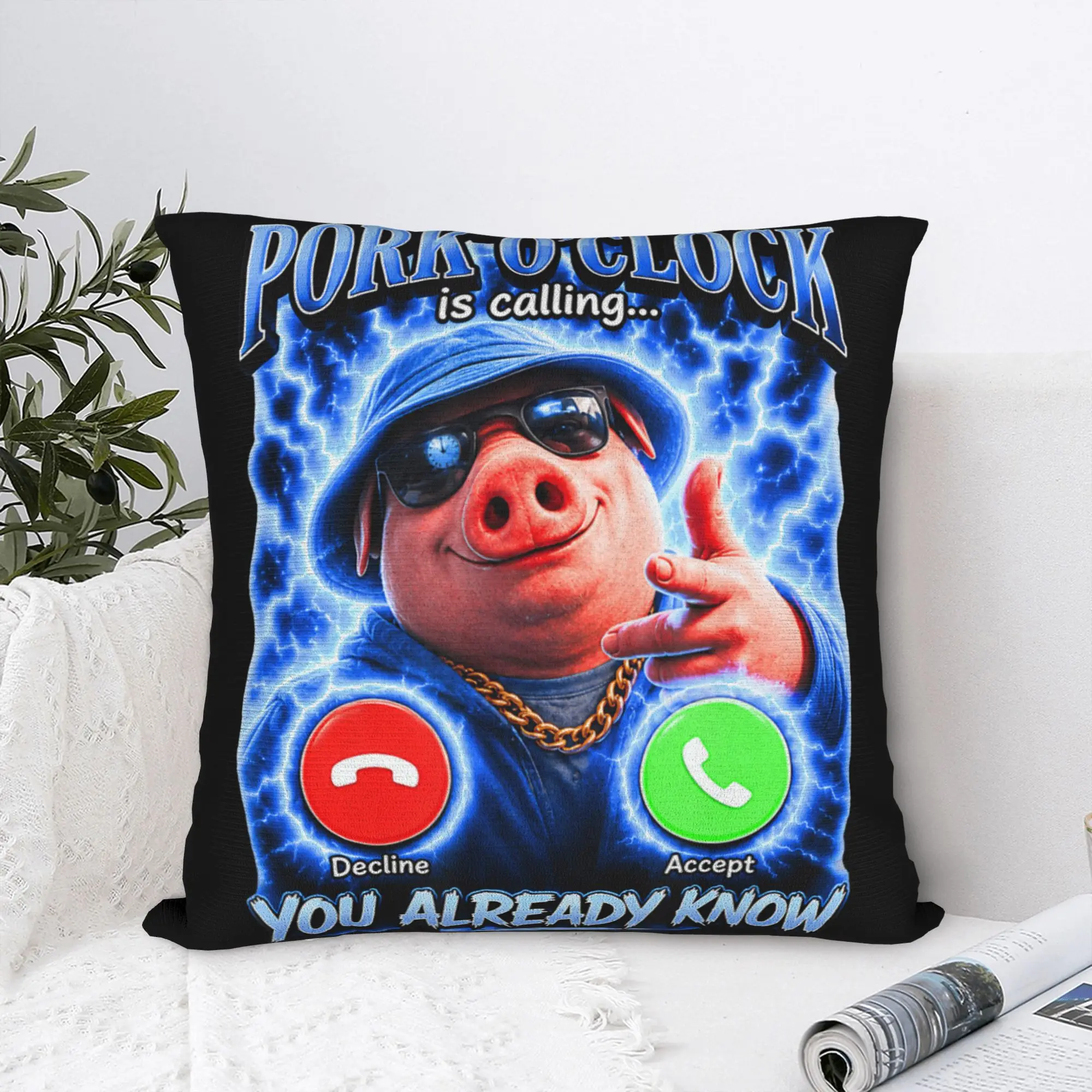 Pillow Cover John Pork Oclock Calling Funny Meme  Kawaii Pillow Case For Living Room Chair Pillowcases