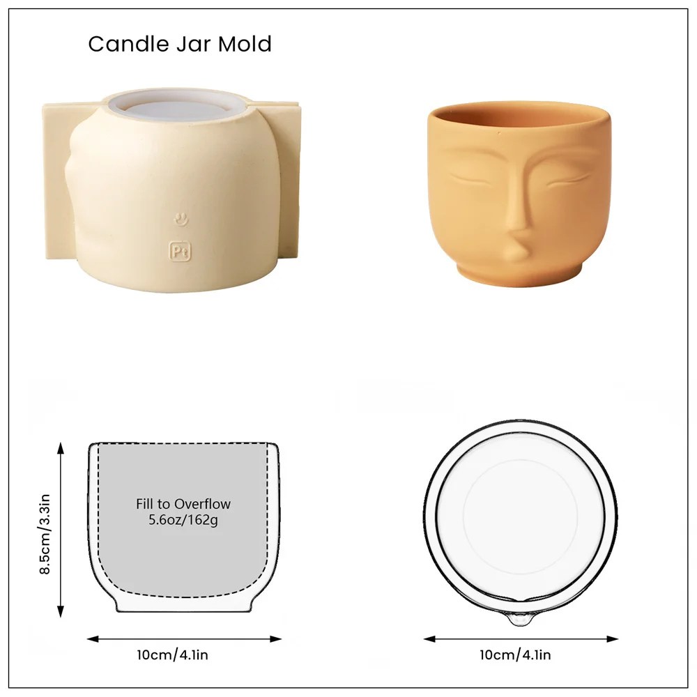 Human Face Candle Jar Silicone Molds for Cement and Plaster Handmade Concrete Silicone Mold Jesmonite Mould Home Decorations