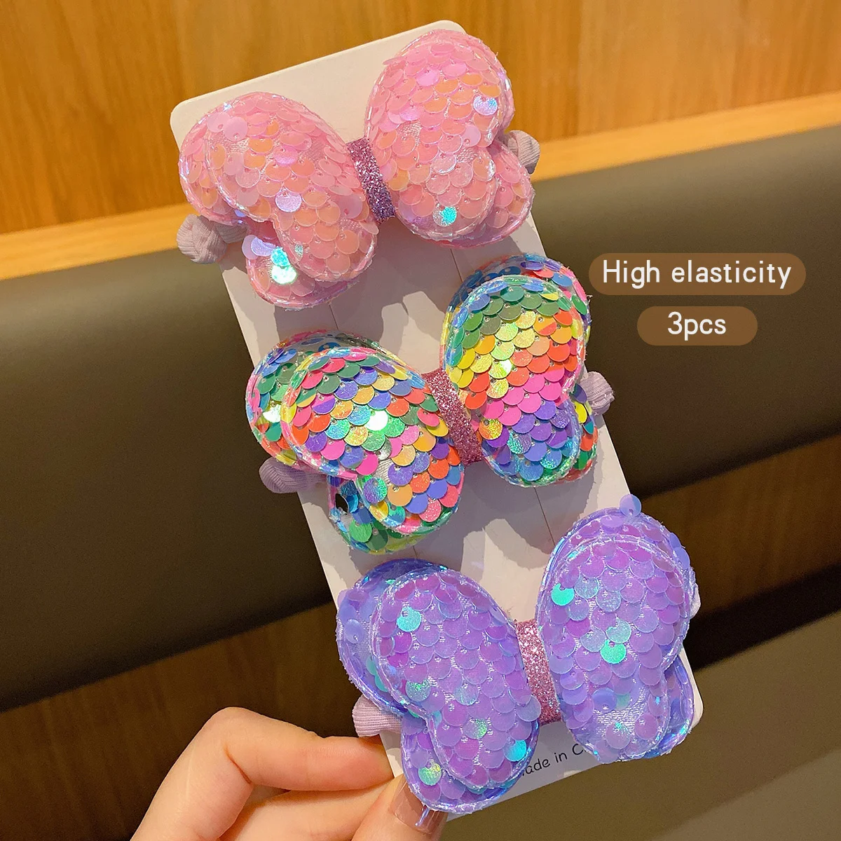 3pcs Princess Baby Girls Elastic Hair Bands Hairpins Colorful Shiny Bow Hair Clips Cute Kids Headwear Children Hair Accessories