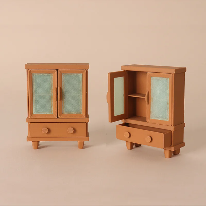 

1:12 Scale Dollhouse Vintage Chinese Display Cabinet, Miniature Glass-Front Bookcase & Cupboard Model, Realistic Furniture Decor