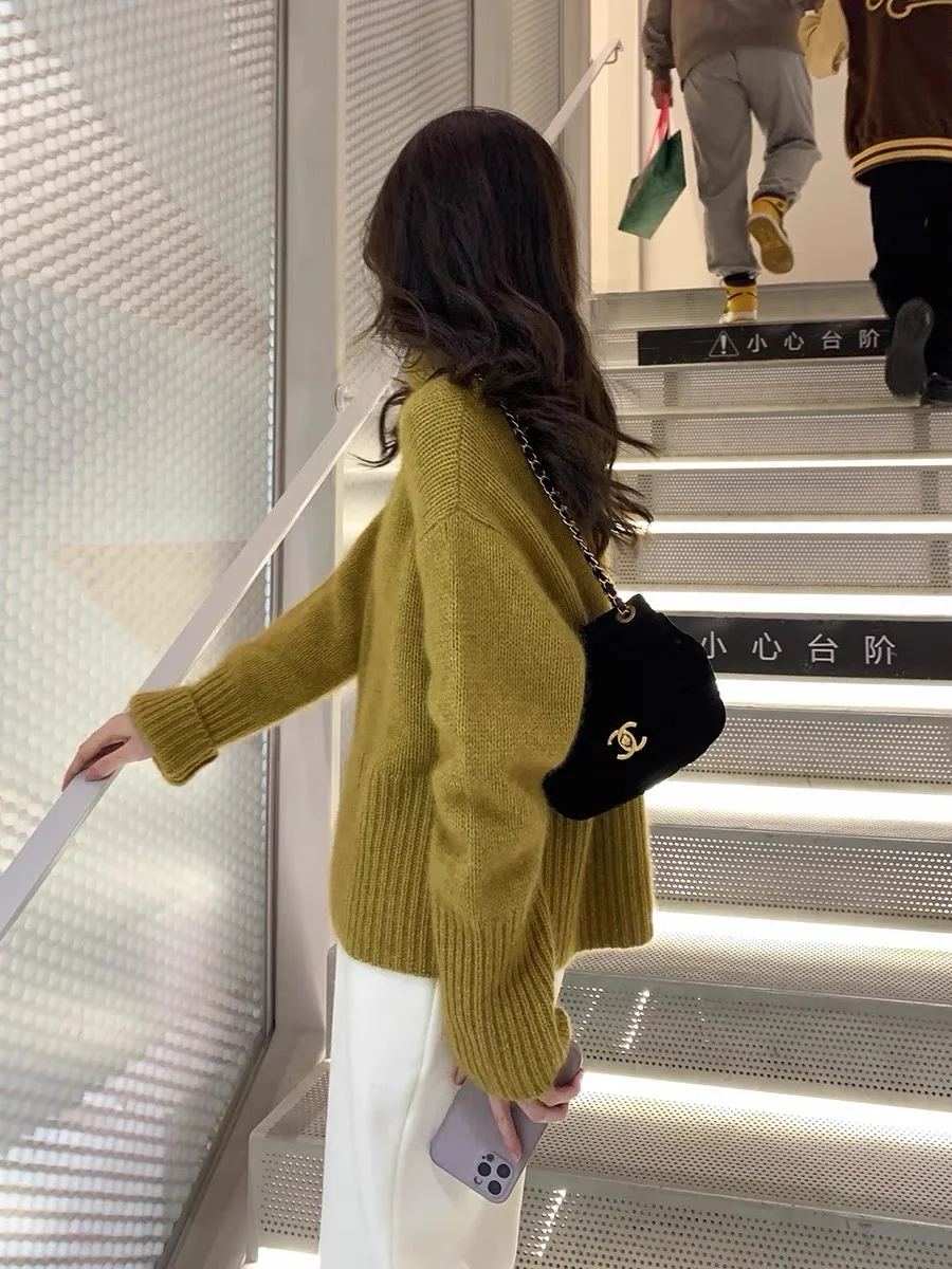 Nieuwe vrouwen wollen trui hoge kraag trui herfst winter 100% merinowol gebreide kleding vrouwelijke populaire losse kleding tops