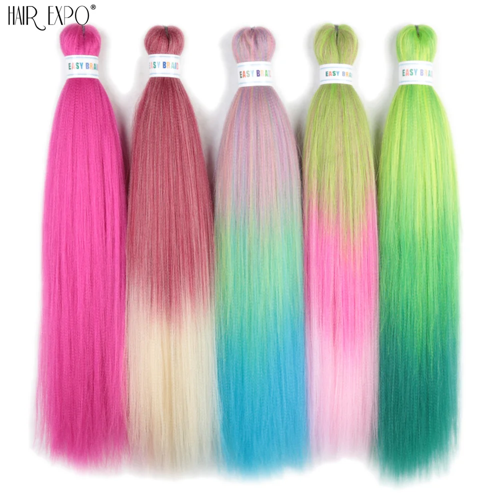 26 Polegada fácil tranças de cabelo sintético colorido pre esticado trança extensões de cabelo jumbo tranças ombre yaki longo cabelo reto