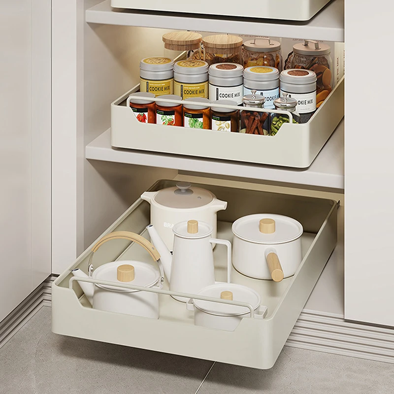 Kitchen Storage Rack With Slide Rails Pull-out Kitchen Drawer Type Storage Tray Spice Box Storage Rack Cabinets Organizer