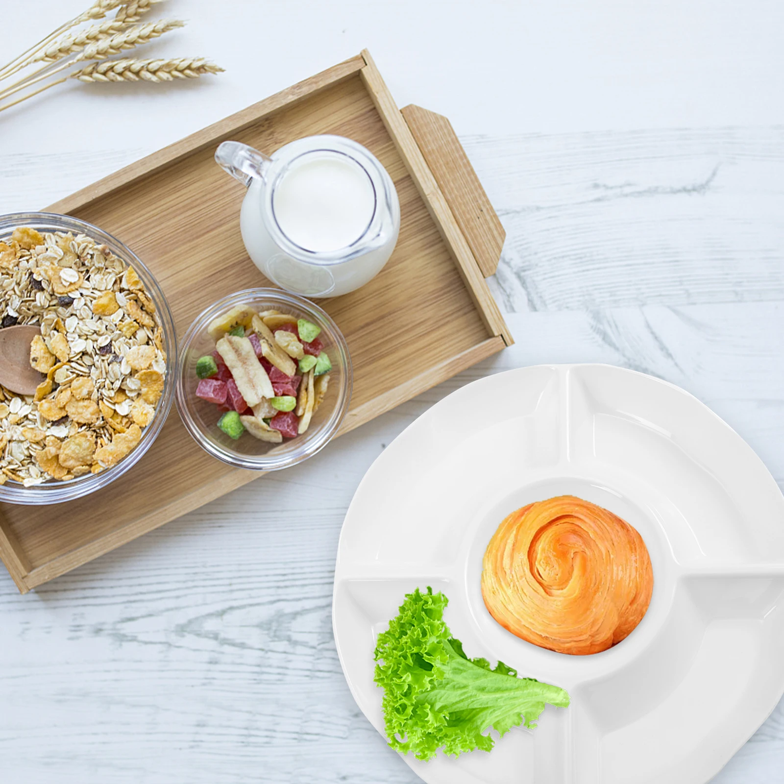 

1pc Five-Compartment Plate Melamine Breakfast Tray For Home Hotel Restaurant Food-Grade Grid Tray Table Setting Plate