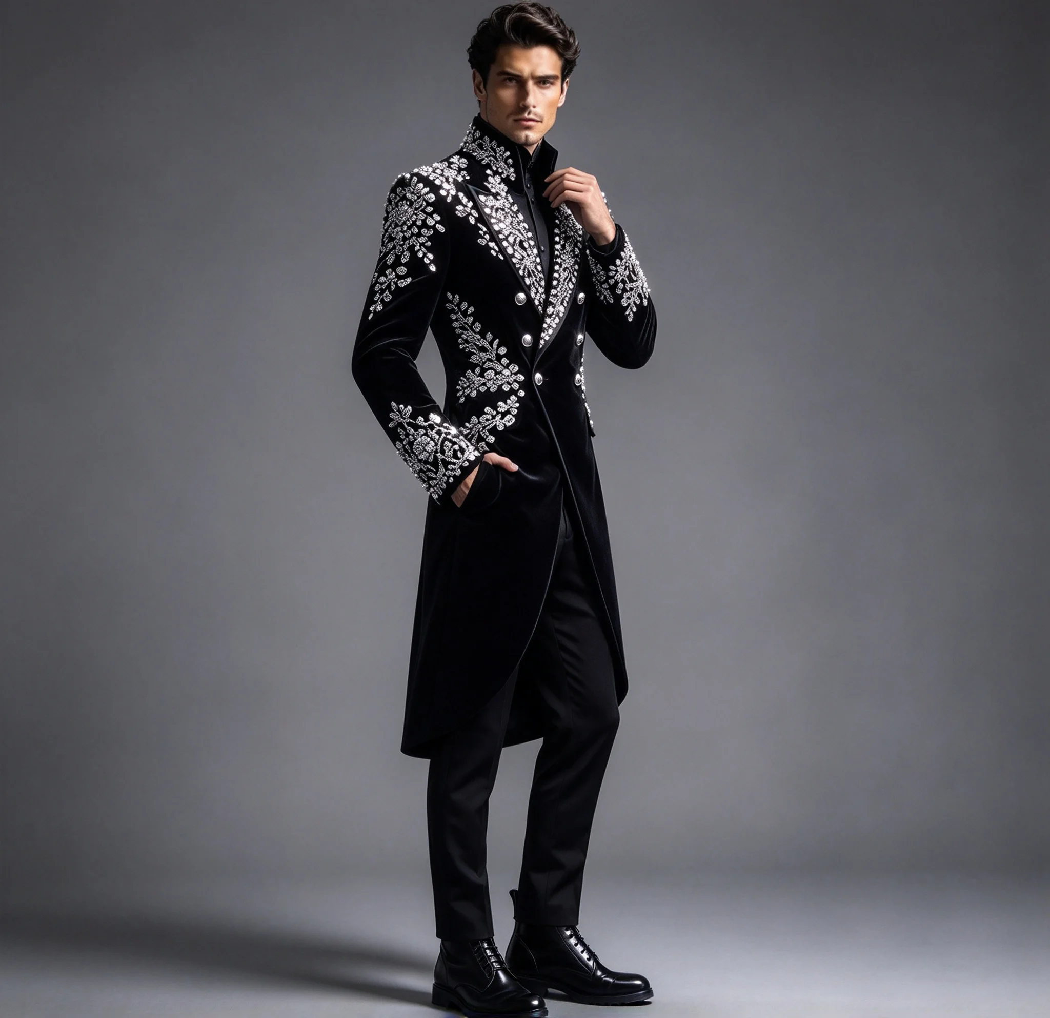 Luxury Groom Wedding Tuxedo Suit Set For Man Spakrly Beaded Stones Jacket Pants 2 Pieces Men's Long Blazer Customized Prom Coat