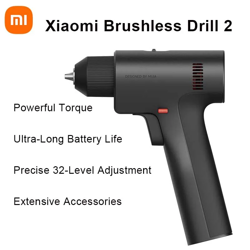

Xiaomi Brushless Electric Drill 2 Drill Screwdriver 50N·m Torque 1900mAh 32 Level gear High Performance Brushless Motor Gift