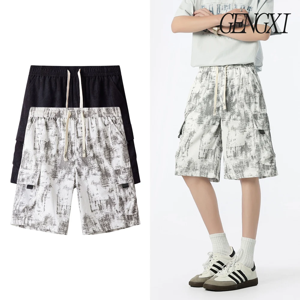 

Новые летние вельветовые рабочие шорты с принтом тай-дай, прямые повседневные шорты в британском стиле с несколькими карманами, модные корейские шорты с пятью четверками