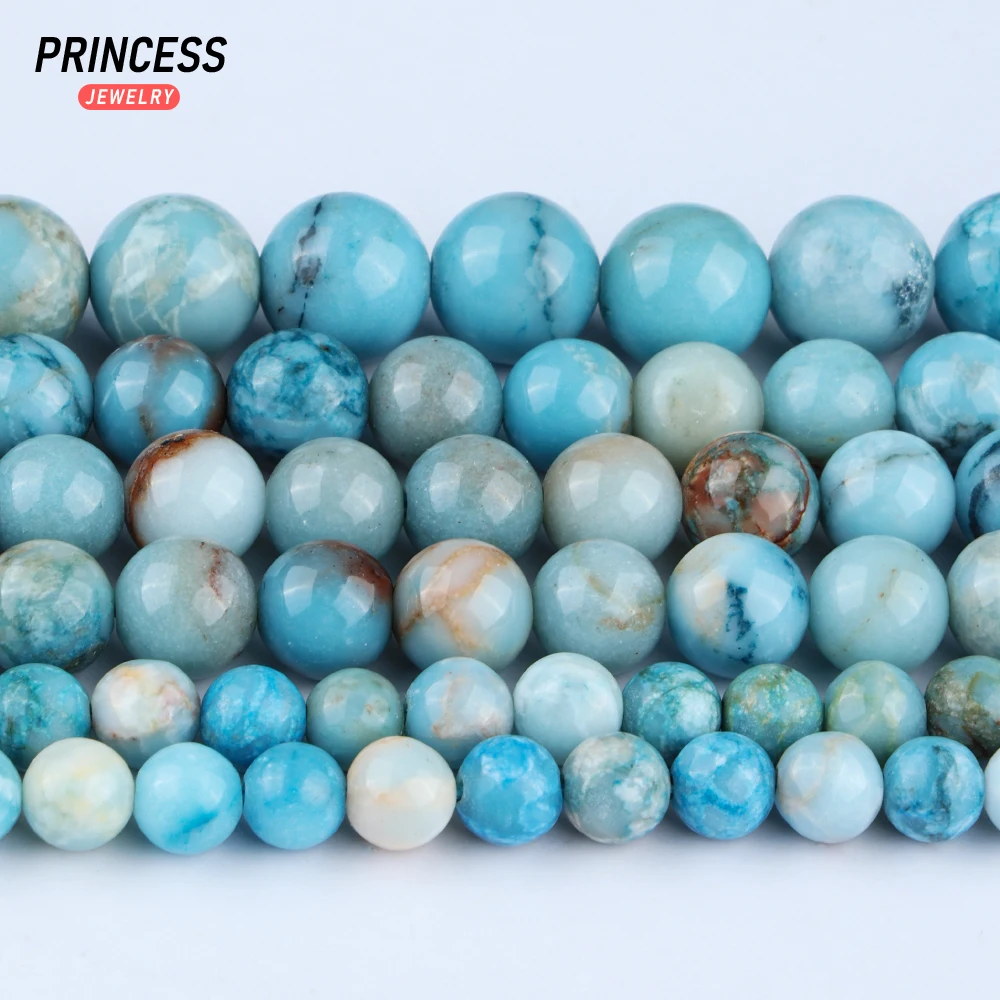 A+ Natural Brazil Larimar Smooth Loose Beads for Jewelry Making Bracelets Wholesale Stone Beads DIY Accessories