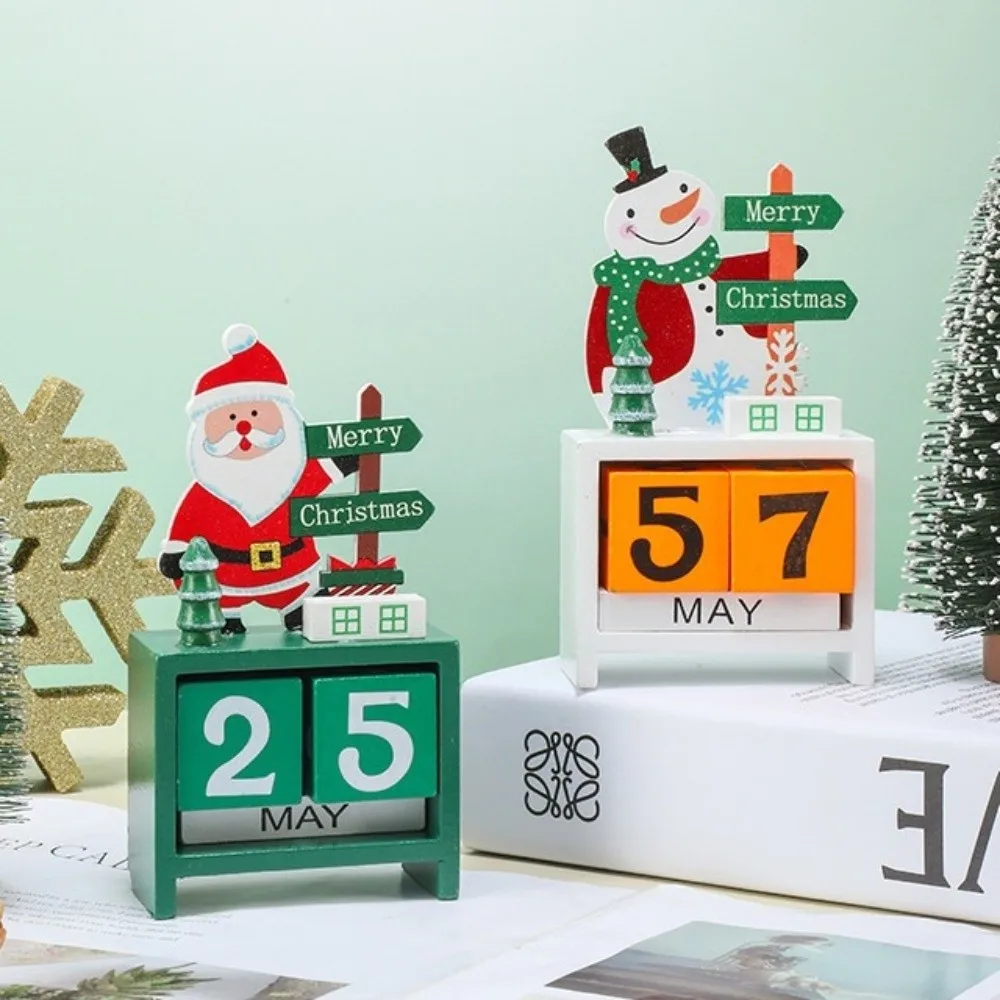 Countdown Christmas Winter Wooden Ornament Reindeer Snowman Christmas Calendar Decoration Creative Cute Santa Claus Sculpture