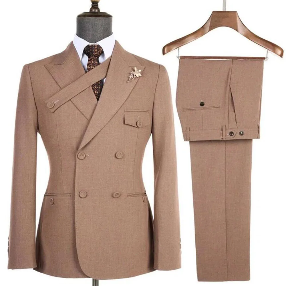 Exclusive Design Solid Suits Men Double Breasted Prom Blazers Customized Jacket Pants 2 Piece Groom Wedding Tuxedos Ropa Hombre