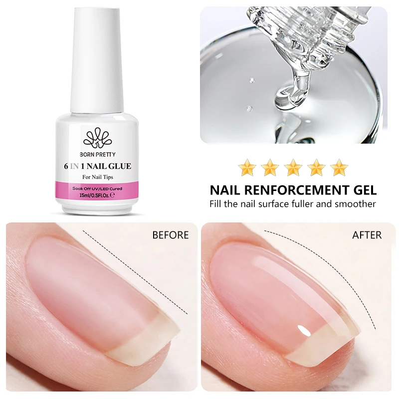 Nascido bonito 15/10ml 6 em 1 gel de cola para unhas acrílicas embeber fora gel base casaco superior extensão uv gel de unhas pontas de unhas falsas