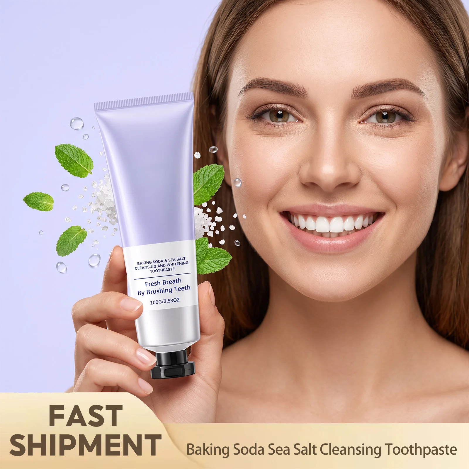 Baking Soda Sea Salt Cleansing Toothpaste Mint Fresh Breath Gentle Oral Care Deep Stain Removal Fine Foam Texture Daily Teeth