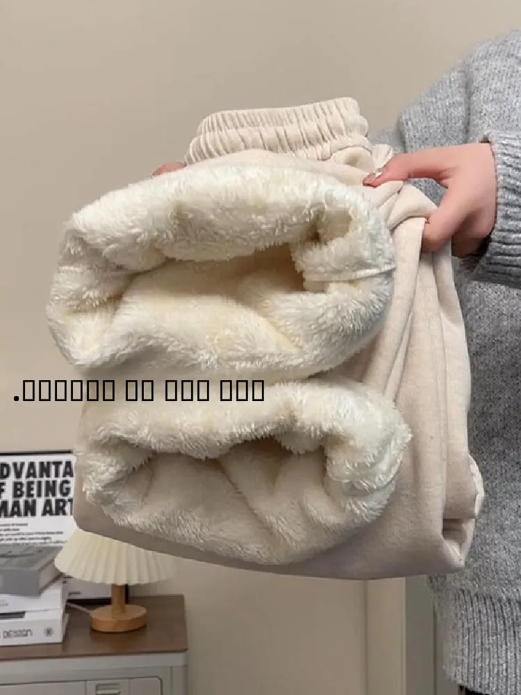 

Женские утепленные брюки больших размеров из овечьего флиса, повседневные, зимние, новые, теплые, хлопковые, на флисовой подкладке, спортивные штаны с высокой талией, прямые