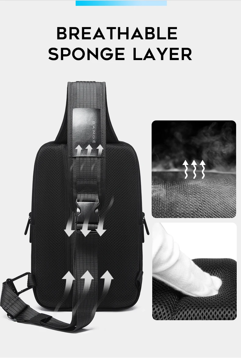 BANGE Neues Modell Class Song Herren Business Anti-Diebstahl Umhängetasche mit USB-Anschluss, Leichte Outdoor Herren Crossbody Brusttasche – Detail 5