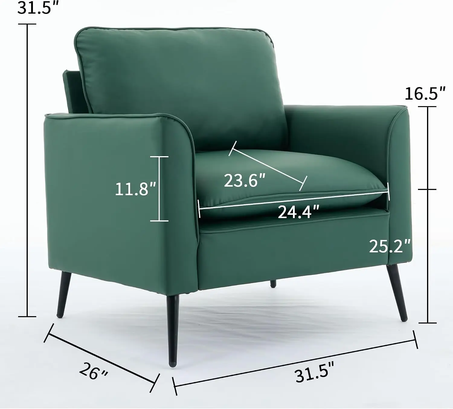 Green Faux Leather Accent Chairs Set of 2, Scratch-Resistant Single Sofa Armchair for Reception Living Room Office