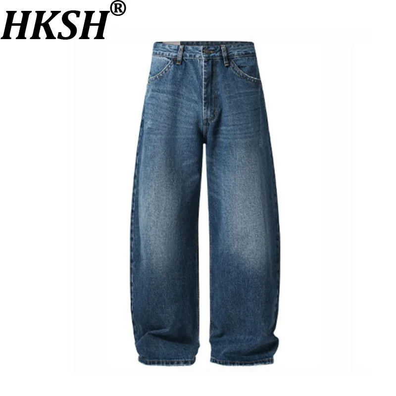 

HKSH 2025 Spring Autumn New Men Tide Straight Jeans Trendy Loose Wide-Leg Simple Denim Pants Elegant Chic Ins Streetwear HK11440