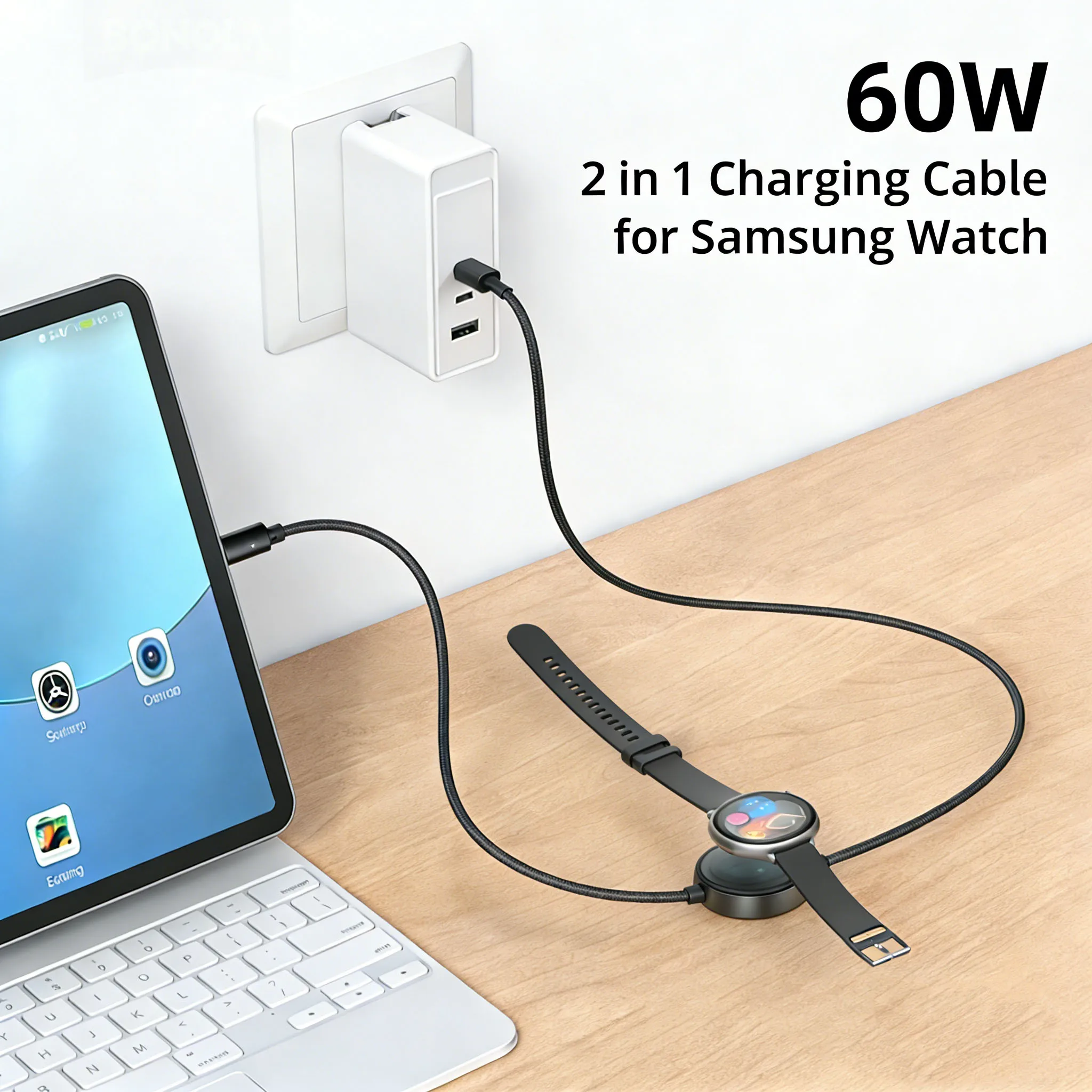 Bonola Magnetisches Uhren-Ladekabel für Samsung Galaxy Watch Ultra 8/7/6 2-in-1 Schnell-Ladekabel Typ C zu C 1,2M für Samsung – Detail 1