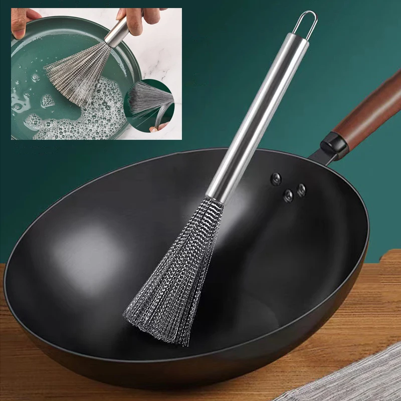 Kitchen Pot Brush 304 Stainless Steel Flexible Cleaning Brush Non-Scratch Dishwashing Brush Barbecue BBQ Clean Brush