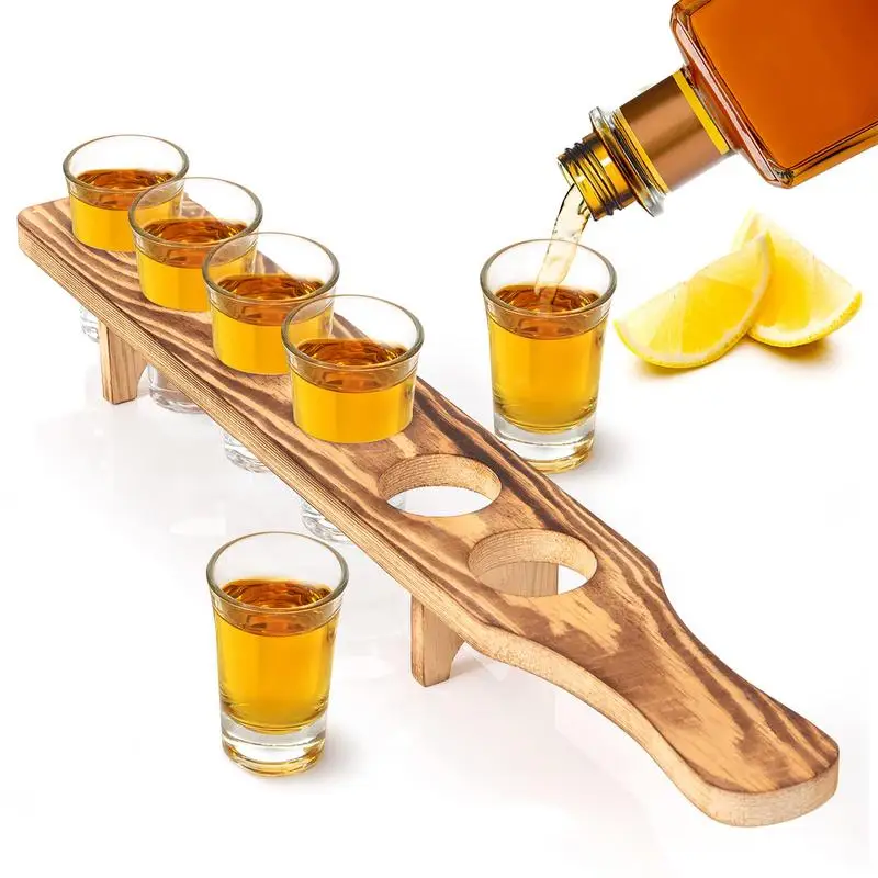 Imagem -03 - Suporte de Vidro de Tiro de Madeira Suporte de Copo Vidro de Tiro Servindo Bandeja Base de Tiro para Tequila Whisky Brandy Vodka Espírito Licor Rack Bar Tequilas Bebida Alcolica Suporte Copo Shot Licoreira de Whisky