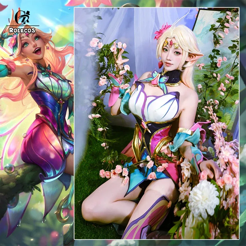 ROLECOS Game LOL Faerie Court Lux Cosplay Costume Game LOL Magical Faerie Lux Cosplay Outfit Halloween Women Suit New Skin
