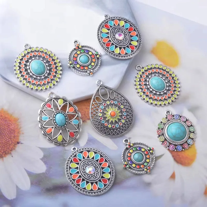 12 pièces/lot, breloques bohèmes en émail bleu lac argenté antique, printemps 2026, breloques en acrylique, fabrication de bijoux en métal DIY, accessoires pour boucles d'oreilles