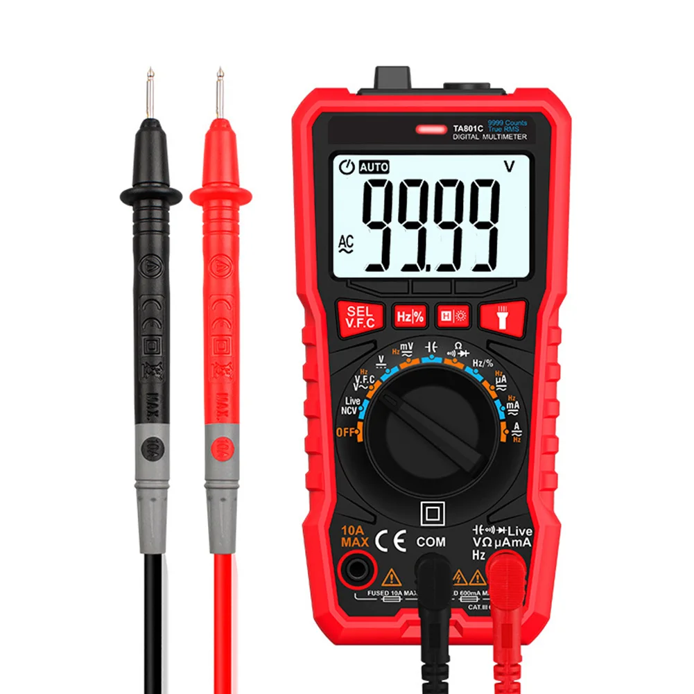 Auto Ranging Digital Multimeter True RMS 9999 Counts Measures AC DC Voltage Current Resistance Frequency Testing Meter