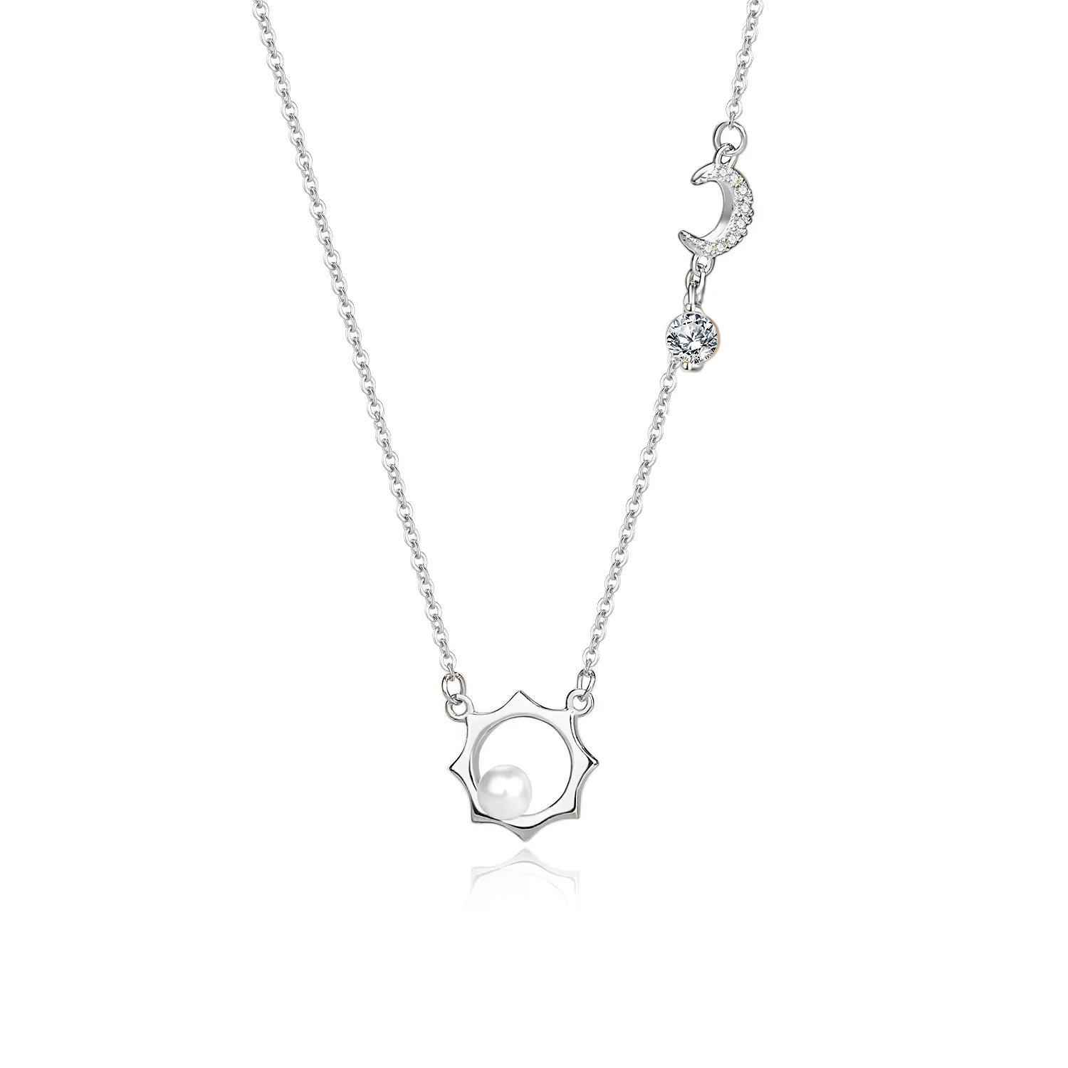 

Best Selling S925 Silver Sun Moon Star Pendant Necklace for Women Trendy Cross-Border Simple Sun Crescent Bead Engagement Gift