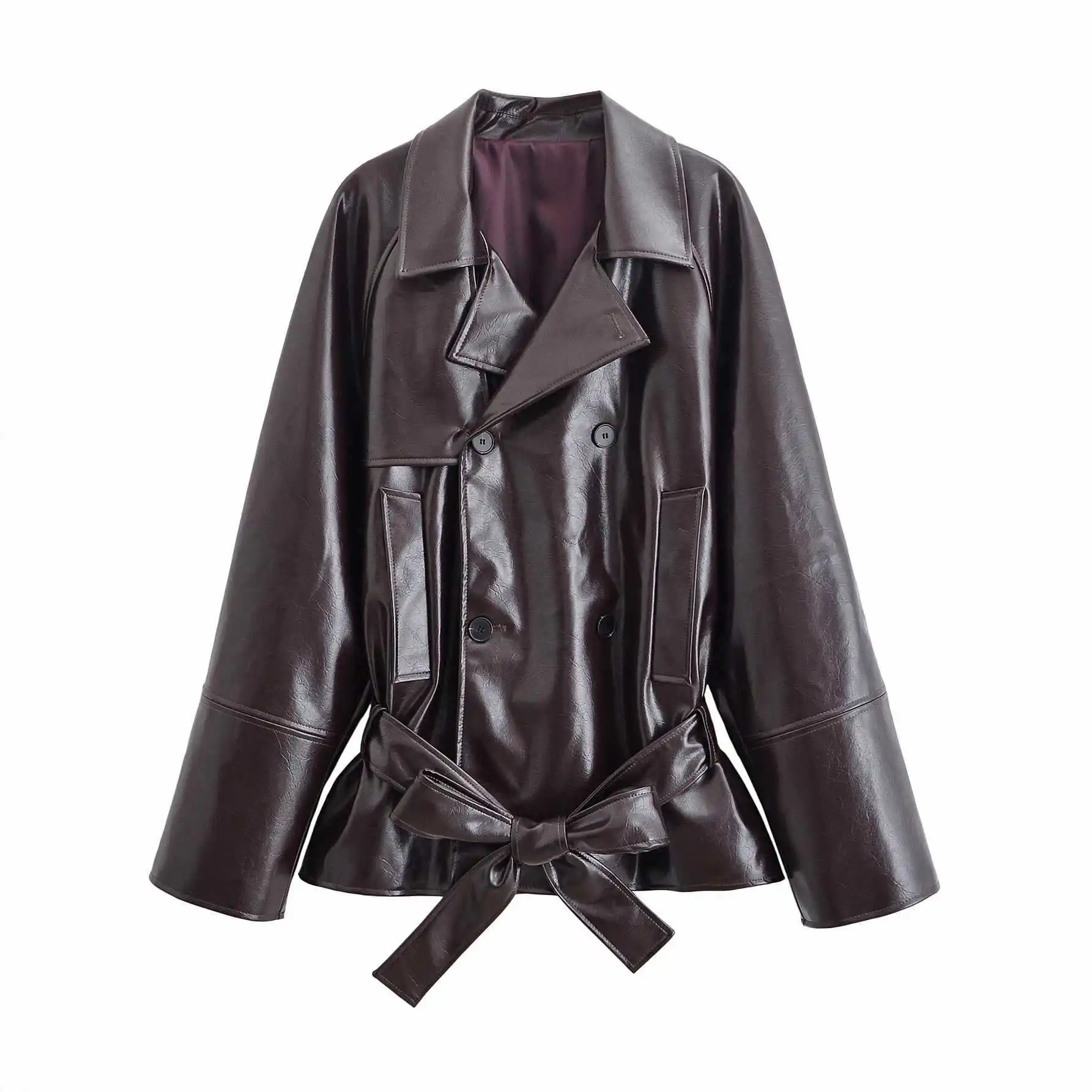 レディース ベルト付きラップコートとショートパンツのセット おしゃれな秋の服装 ヨーロッパスタイルの高品質