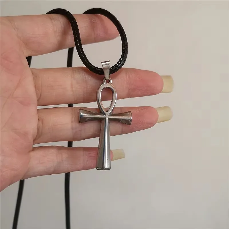 فاسق القوطي الفولاذ المقاوم للصدأ المعادن دوامة الشمس الصليب الأحمر القلب قلادة سميكة طويلة الجلود حبل قلادة الرجال النساء إكسسوارات جذابة #6