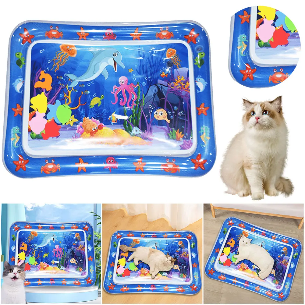 Water Play Mat for Cats Water Mat for Cat Dog Thickened Water Sensory Playmat Pet Play Water Sensory Pad Cleaning Cooling Mat