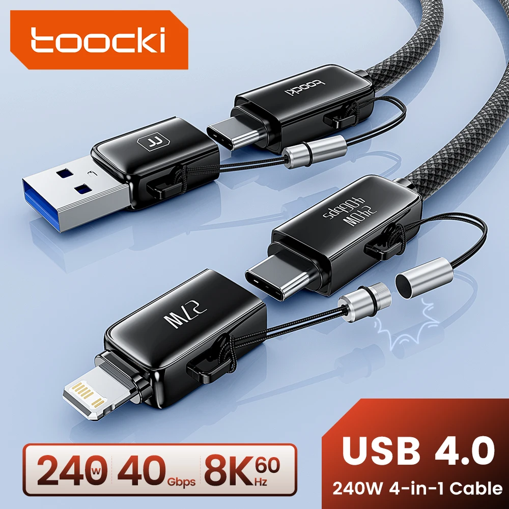 

Toocki 240 Вт USB Type C To C Кабель USB 4.0 для быстрой зарядки для iPhone 16Pro Macbook Samsung S24 Xiaomi Huawei со шнурком USB