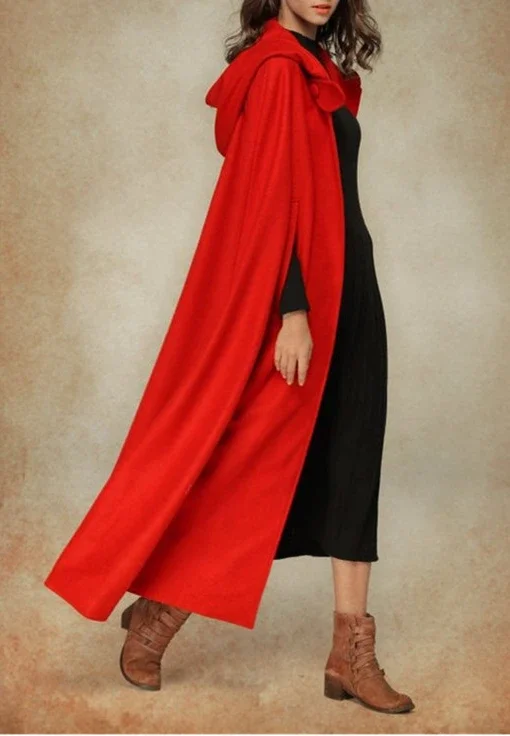 

Длинное плащ-пончо с капюшоном для женщин, красное, однотонное, в готическом стиле, для Хэллоуина, осени и зимы