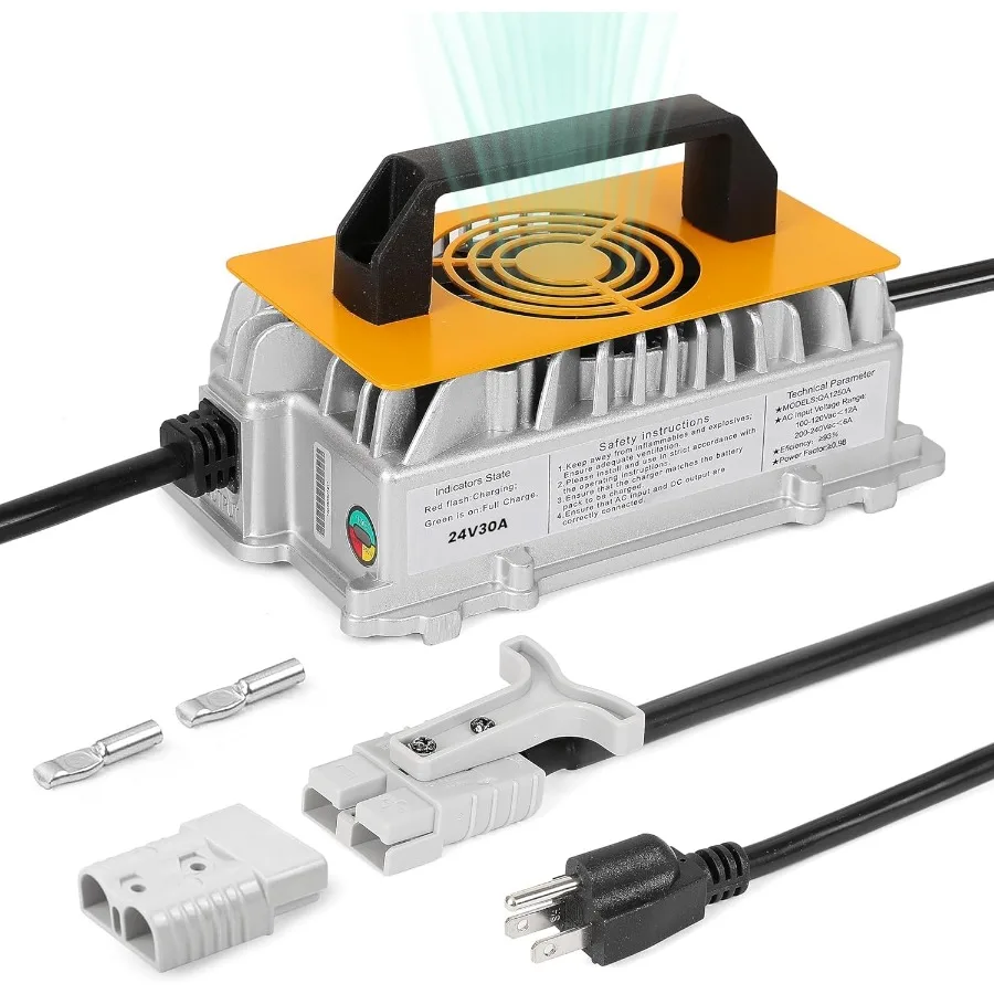 

24V 30A Forklift Battery Charger - 24 Volt 30 AMP Smart Charging with Temperature Sensor IP67 Waterproof and Trickle Mode for L