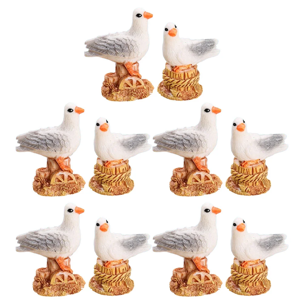 

10 Pcs Seagull Ornaments Ocean Bird Statue Outdoor Statues Figurines Decor Resin Figure