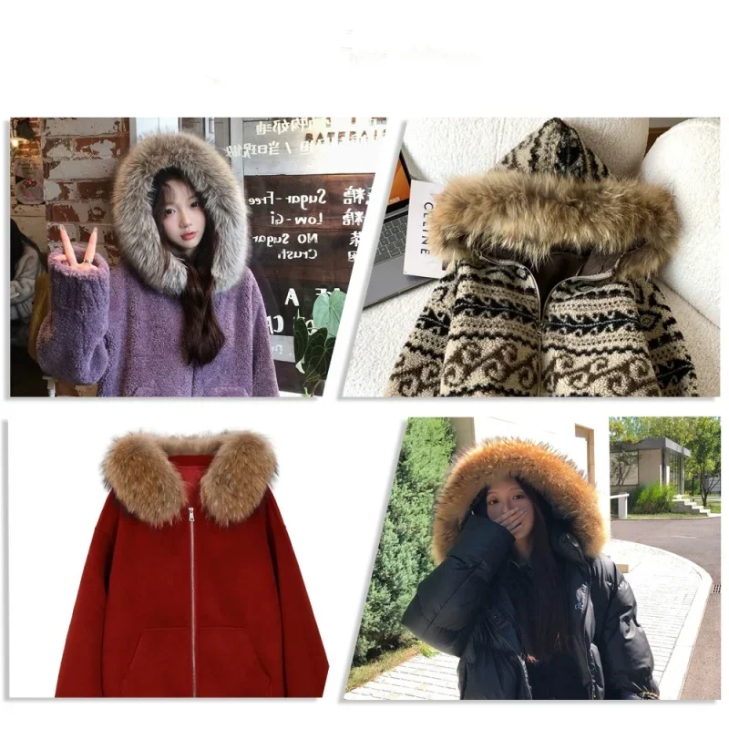 Furry Large Size Fake Collars Women Raccoon Fur Collar Winter Jacket Hood Fur Decor Trims Plush Faux Fur Scarf Luxury Shawls