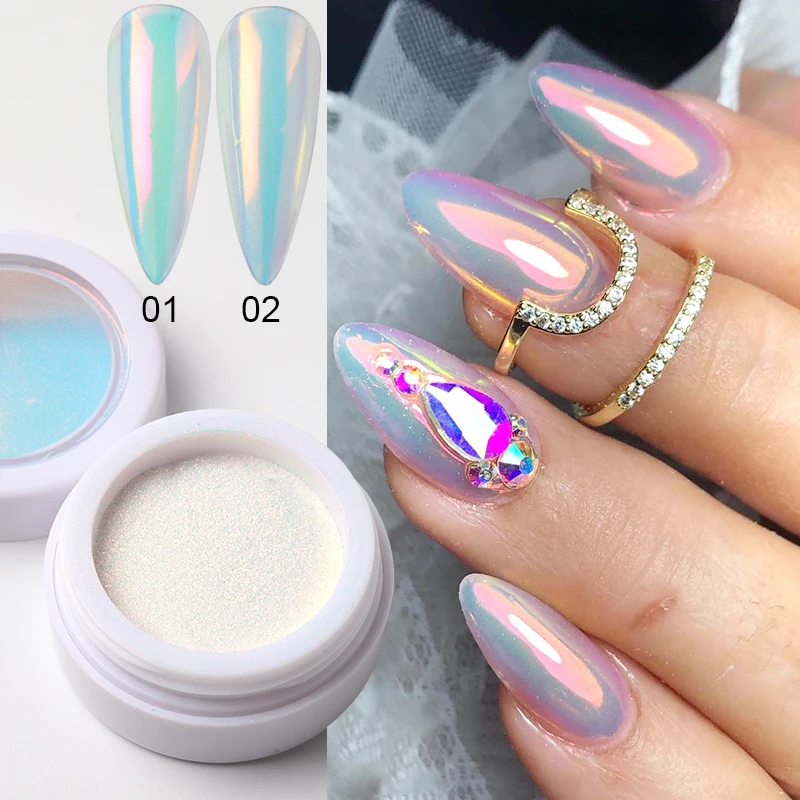 1/2 Stück Rosa Aurora Chrom-Nagelpuder Schillerndes Meerjungfrauen-Pigment Schimmerndes Neon-Perlen-Nagelkunstpulver Sommer-Maniküre-Dekoration – Detail 3