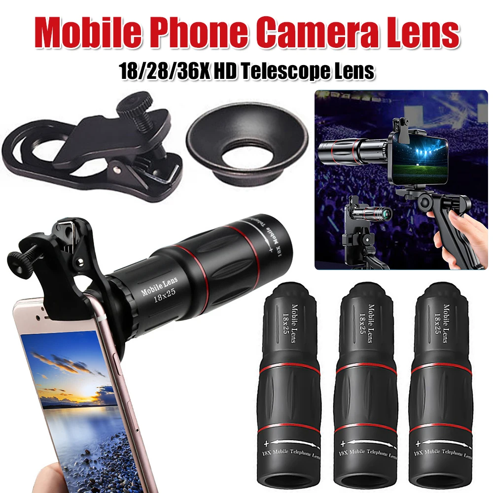 

18/28/36X HD Telescope Lens Universal Zoom Phone Camera Telephoto Lens Optical Telescope Lens for Camping Hunting Sports