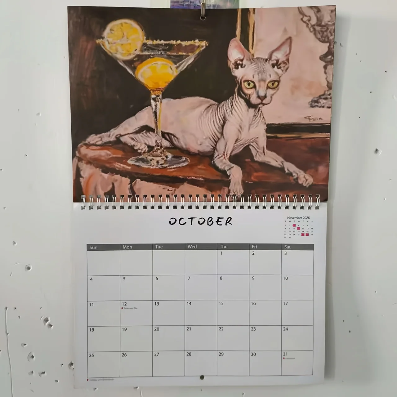 Calendario per gatti potabili 2026 Calendario creativo da appendere per gatti strani, pianificatore di 12 mesi con colori vivaci, perfetto per la casa e l'ufficio