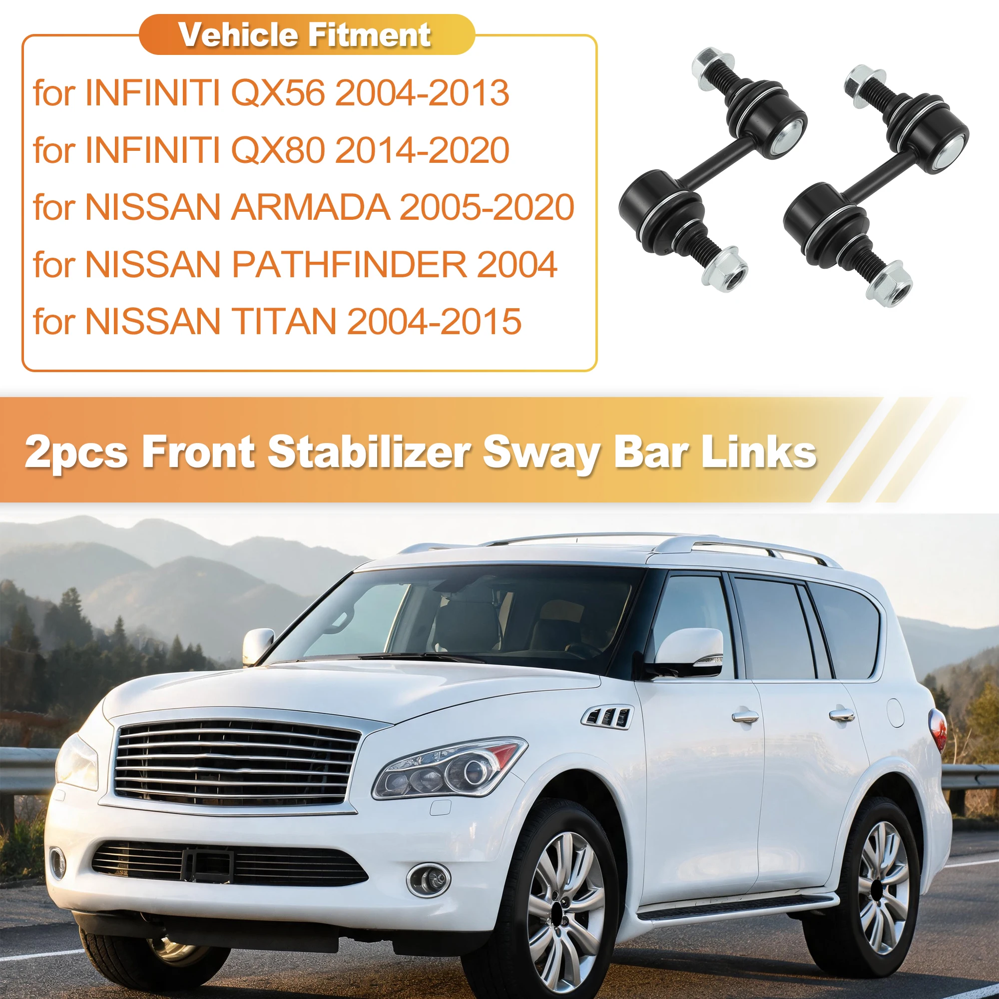 Uxcell 2pcs Front Sway Bar Links Stabilizer Link Kit for Infiniti QX56 QX80 for Nissan Armada 2005-2020 Suspension Kit K750146