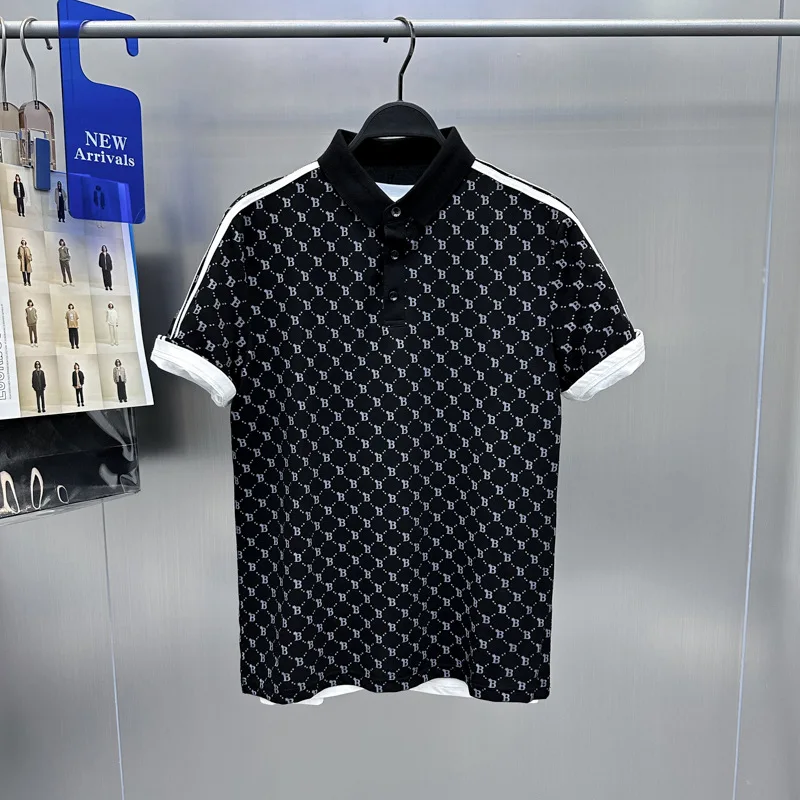 Men's Summer Lapels Polo Shirt Fashion Business Men's Slim-Fit Short-Sleeved Polo Shirt