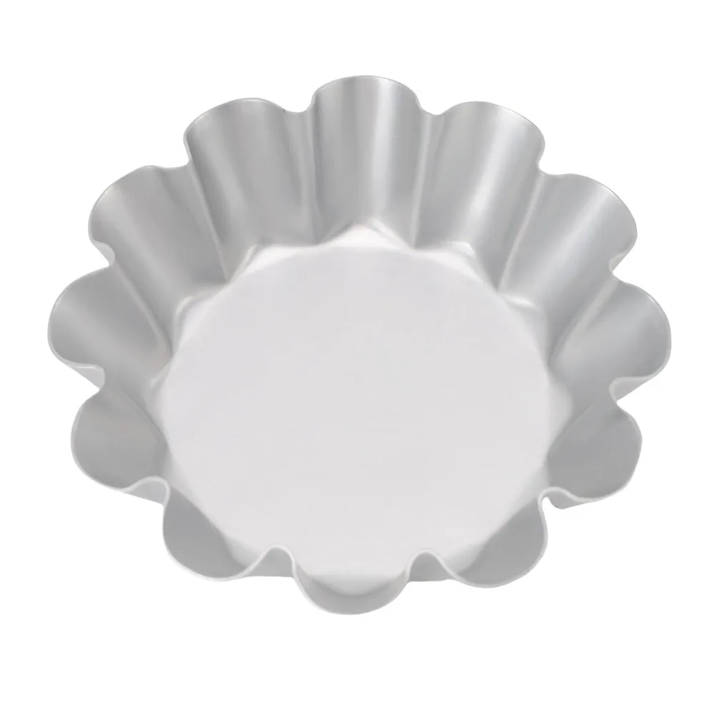 12PCS Aluminum Alloy Flower Pudding Mold Flower Shaped Easy Release Surface Fluted Cake Mold Silver Fluted Wave Edge Jelly Mold