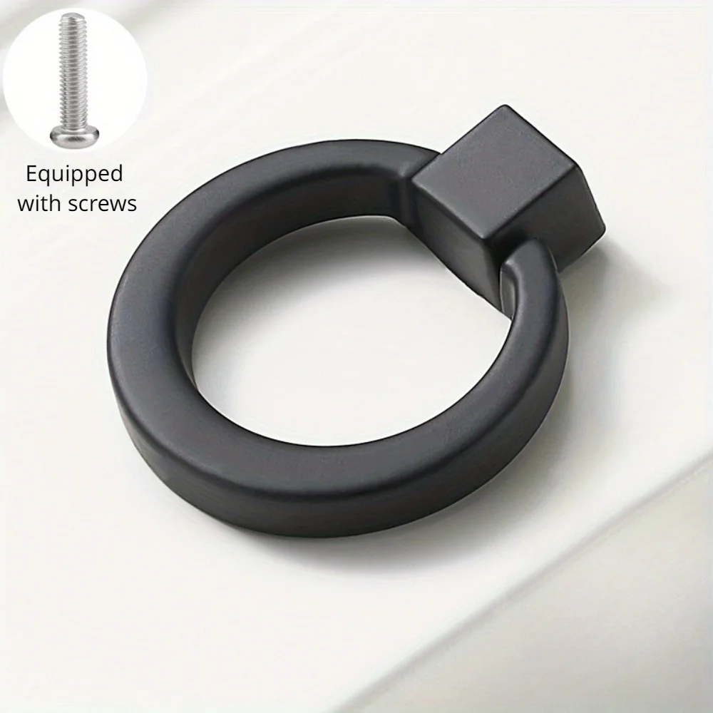 4PCS matte black zinc-plated circular handles – modern furniture handles suitable for dressing tables, cabinets, and door，screws