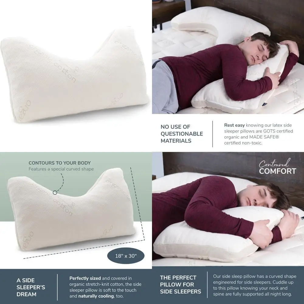 

Luxury Organic Latex Pillow for Side Sleepers with Shoulder Relief - Standard/Queen Size for Enhanced Back Support