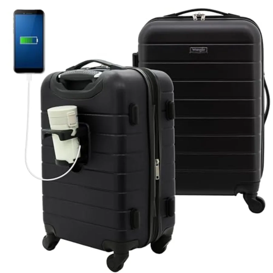 

Wrangler Smart Spinner Hardside Luggage 22-Inch Carry-On Black Hardshell Travel Durable Smooth Rolling Lightweight Compact Desi