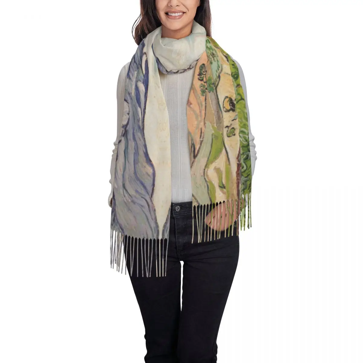 The Alpilles Scarf Art Painting Keep Warm Shawls Wrpas with Tassel Lady Vintage Scarves Wraps Winter Design Foulard