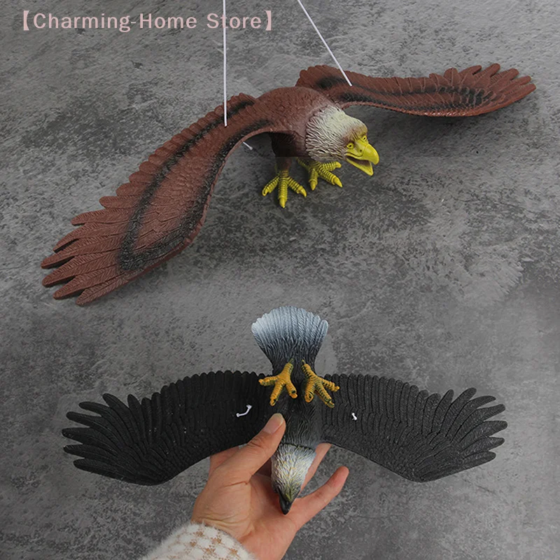 【M】1 Piece Outdoor Eagle Figurine Hanging Bird Deterrent Plastic Eagle Ornament Vivid Flying Bird Hawk Decoy Garden Scarecrow